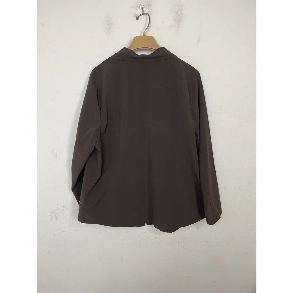 Chicos Zenergy Brown Ruffle Full Zip Jacket Womens Size‎ 3 Large XL Performance
